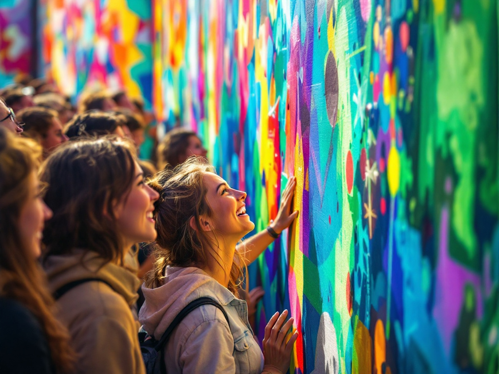 Personas viendo un mural