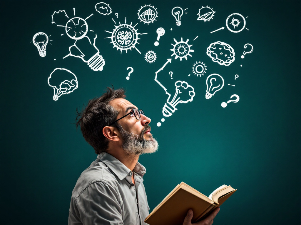 Persona sosteniendo un libro y pensando