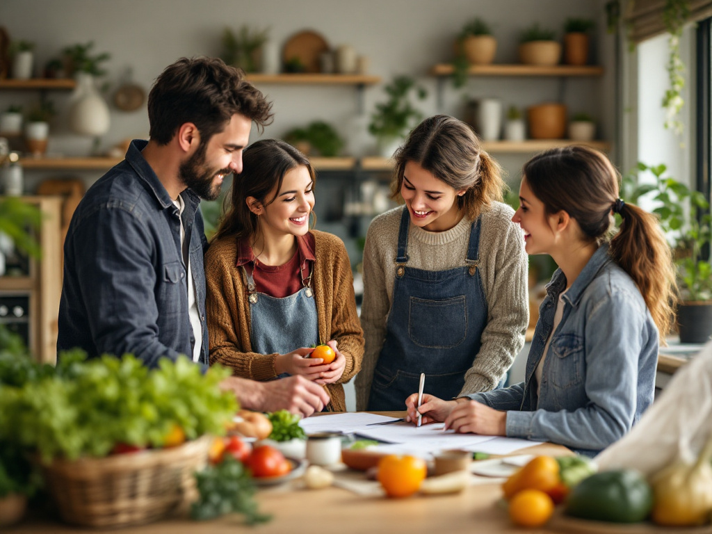 Familia conversando en la cocina