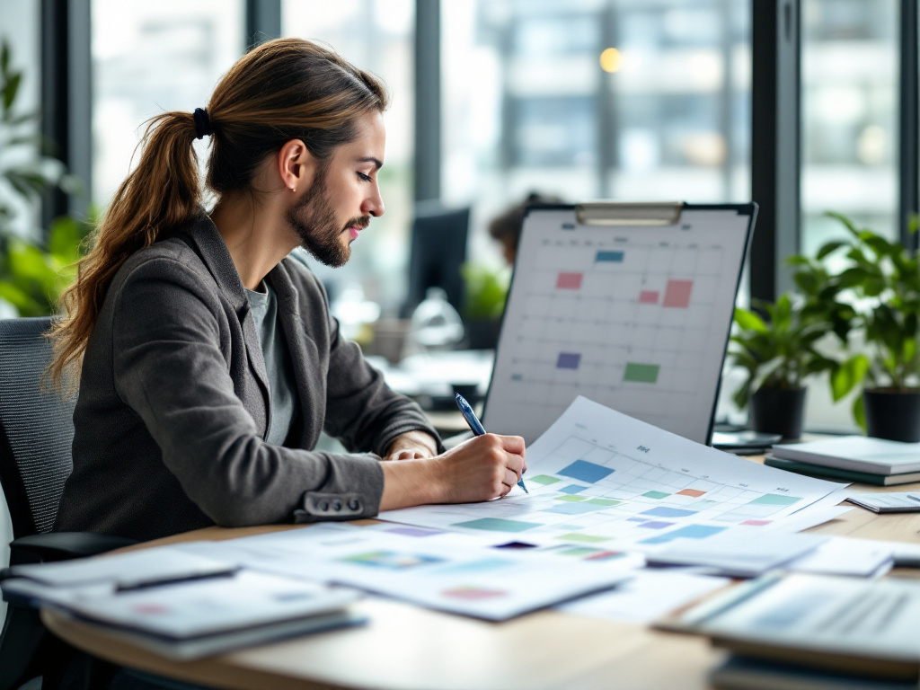 Persona en Oficina Marcando Fecha en Calendario