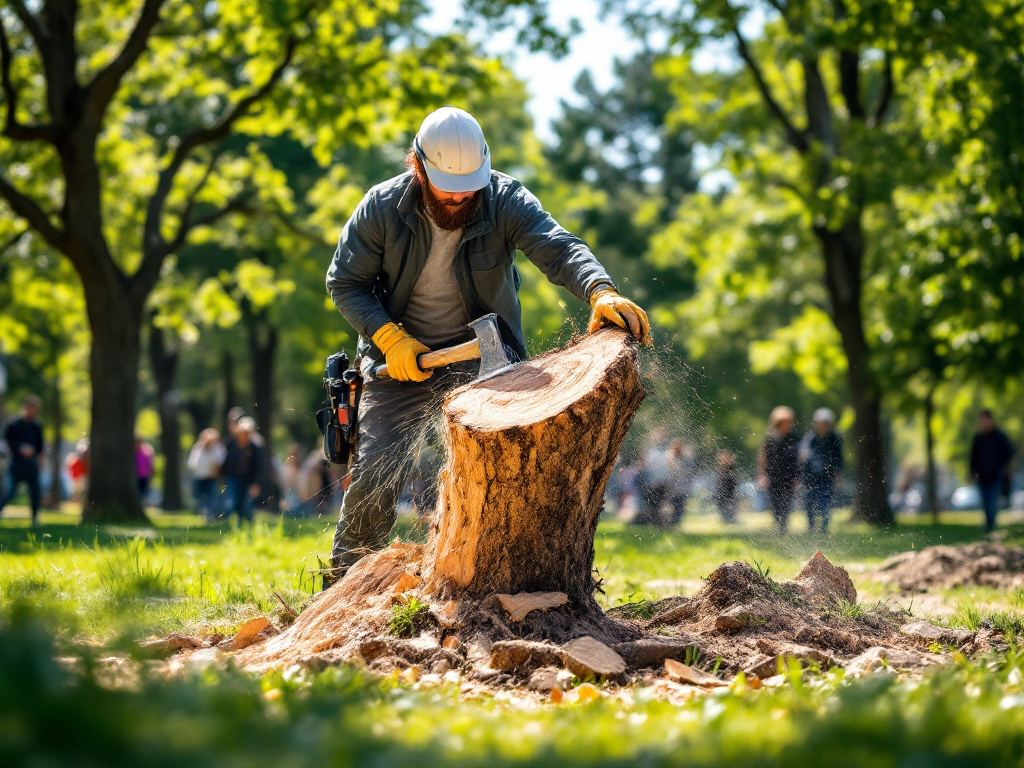 Una imagen de alguien talando un árbol en un parque