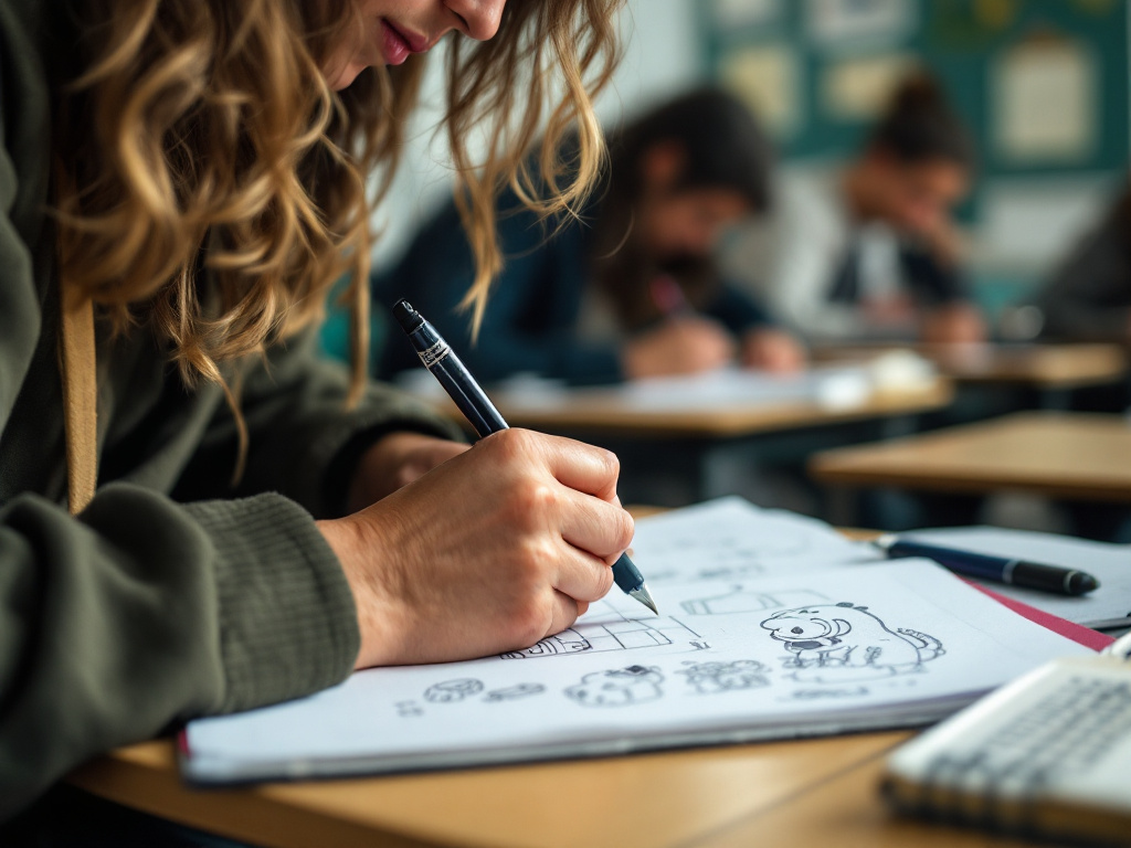 Persona dibujando garabatos en el cuaderno