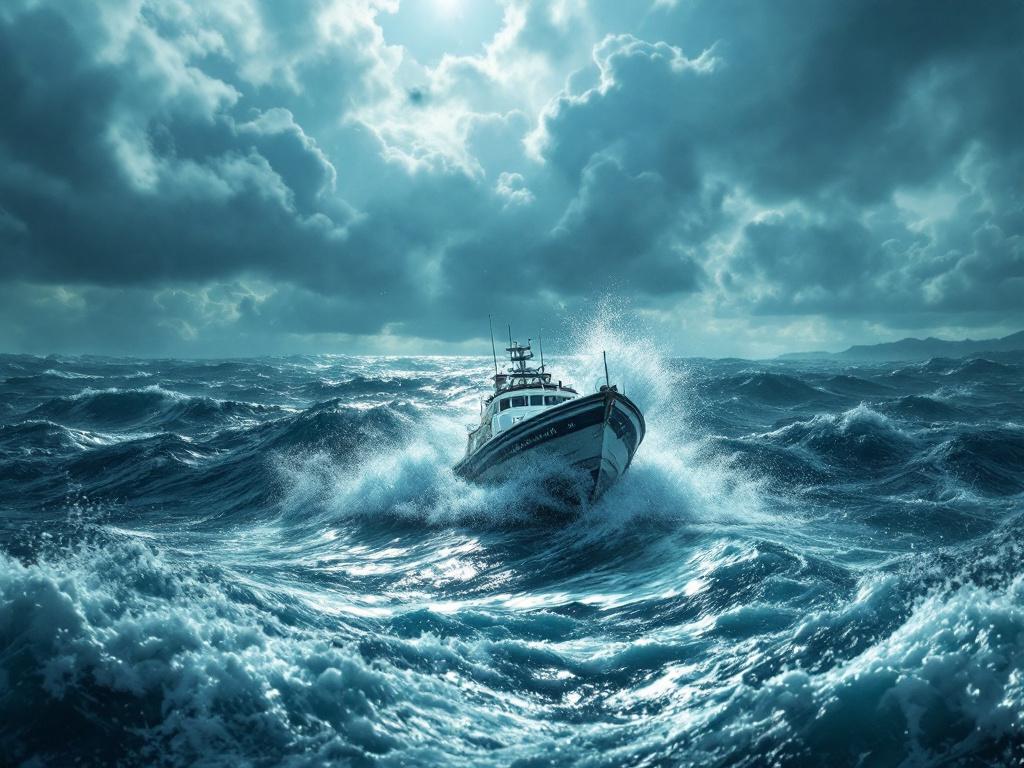 a boat navigating through rough seas