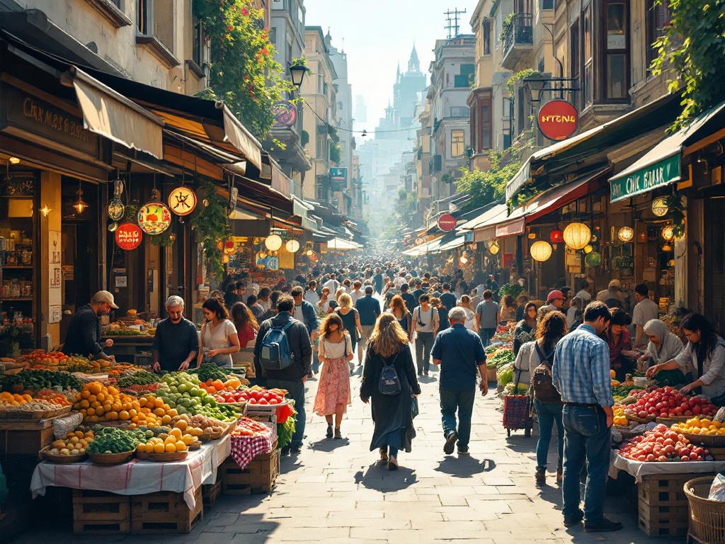 A bustling city market scene.