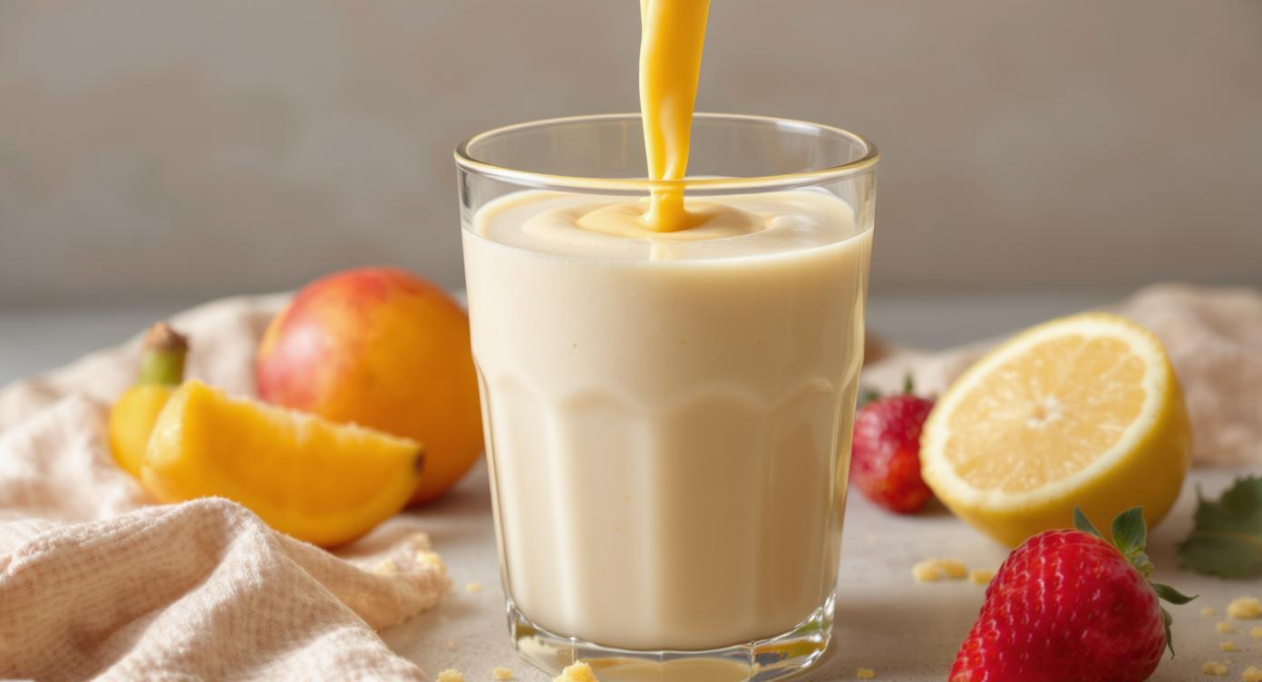 A creamy smoothie being poured