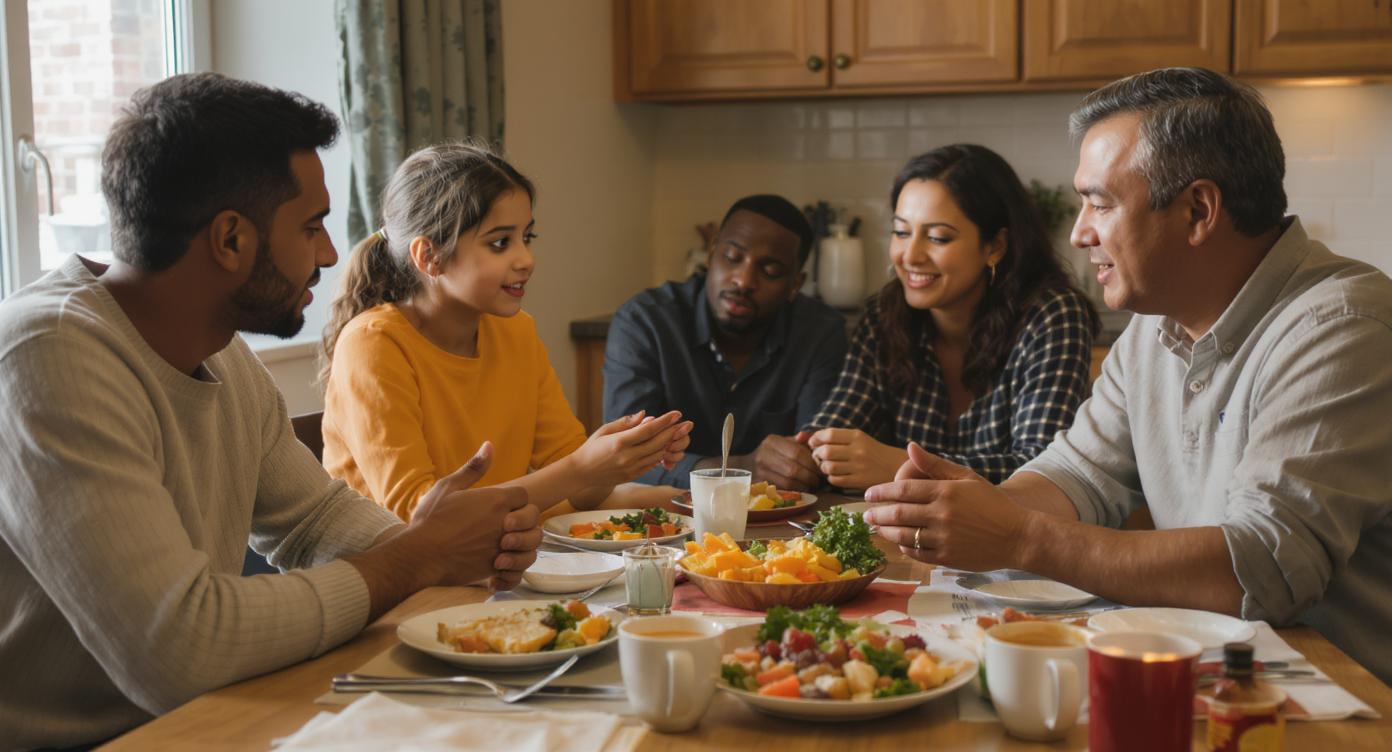 Familia discutiendo problemas menores