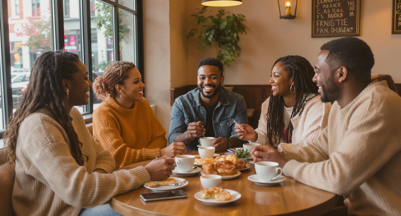 Amigos reuniéndose en un café para ponerse al día