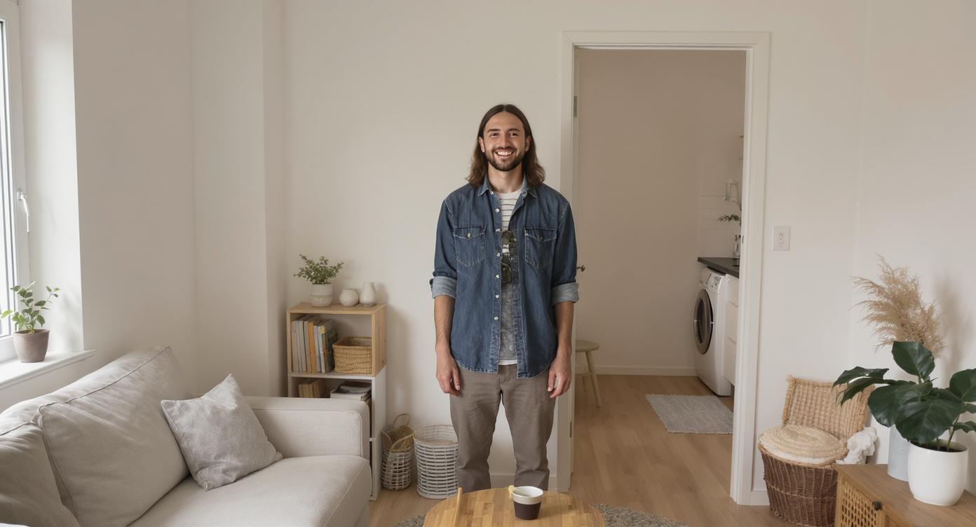 Persona en un apartamento minimalista