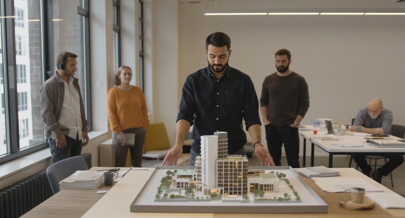 Presentación de maqueta en una oficina arquitectónica