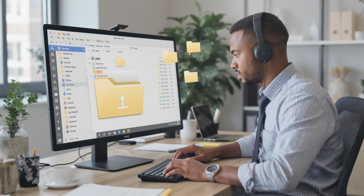 Worker saving files in an office