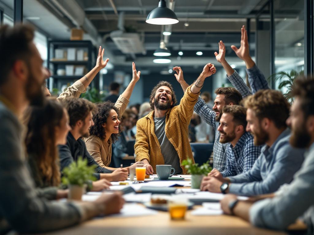 Empleados celebrando recuperación de una empresa