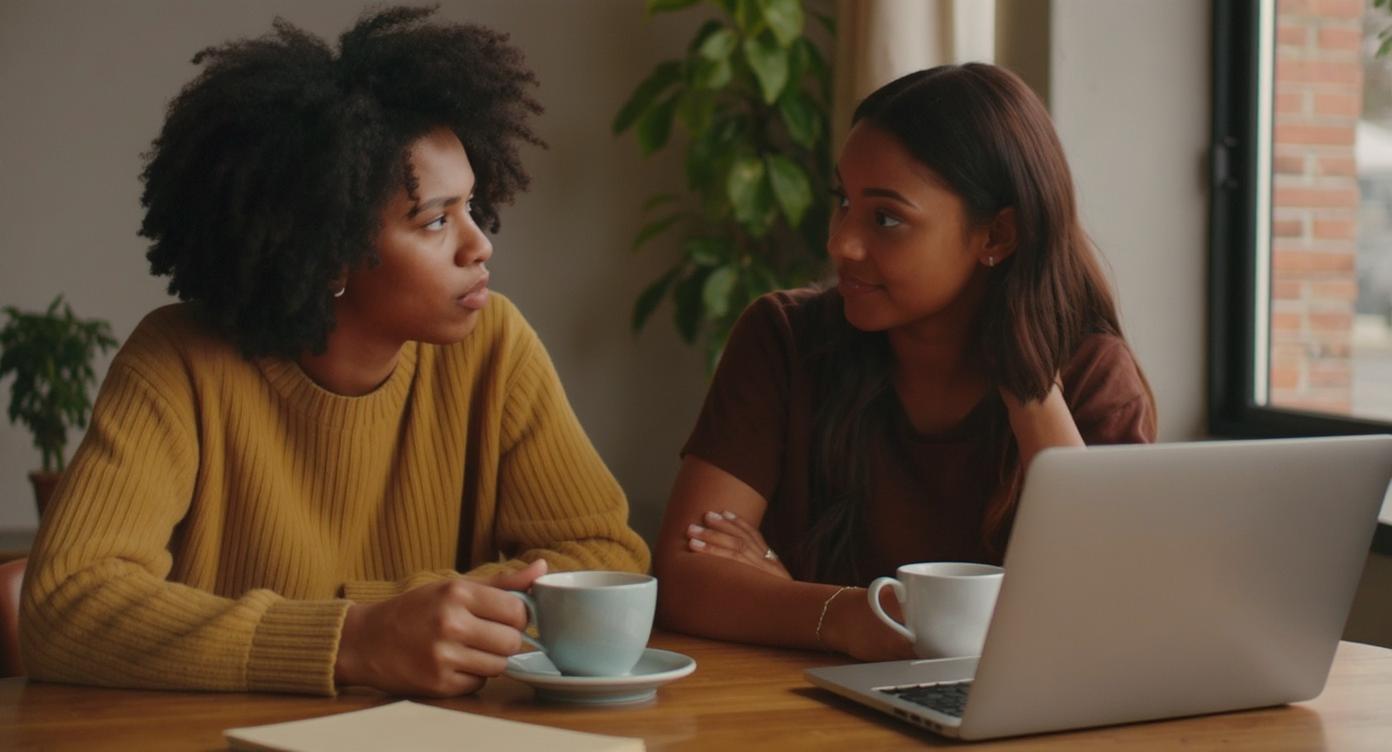 Two friends chatting over coffee