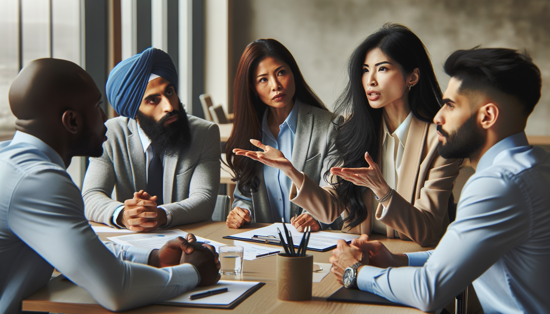 Grupo de personas en una reunión intentando entender un concepto complicado