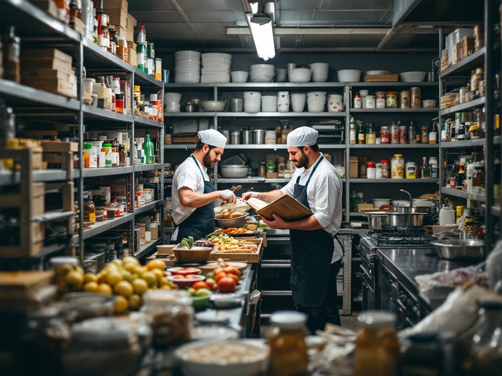 Workers checking pantry inventory