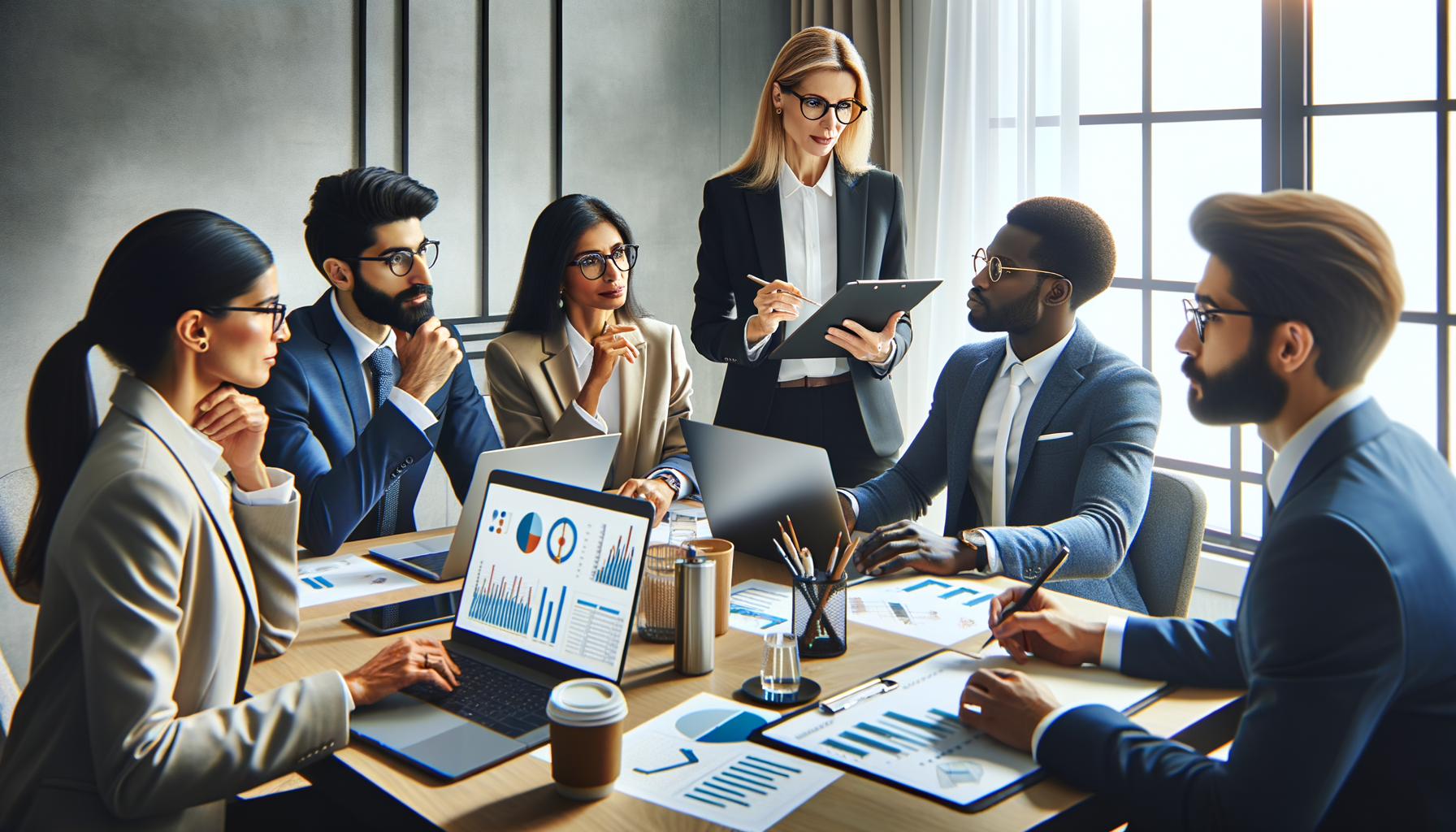Una reunión de negocios donde los miembros del equipo discuten formas de optimizar el flujo de trabajo