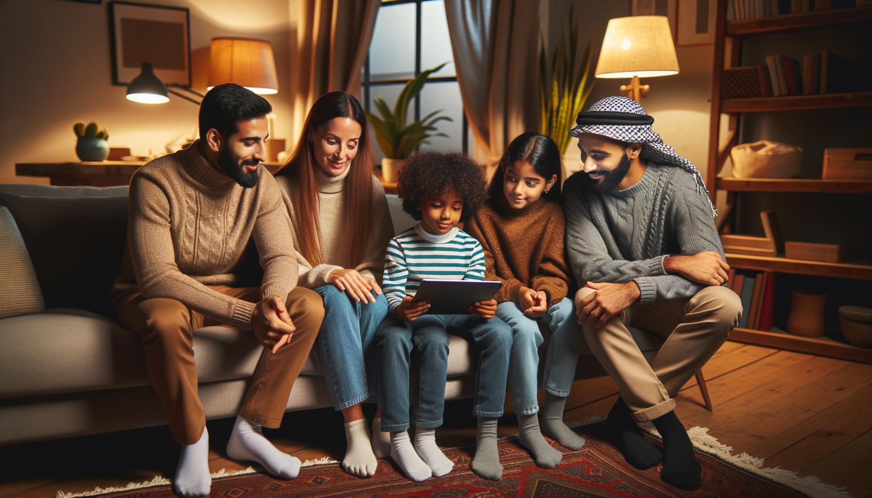 Familia repasando planes de vacaciones en casa