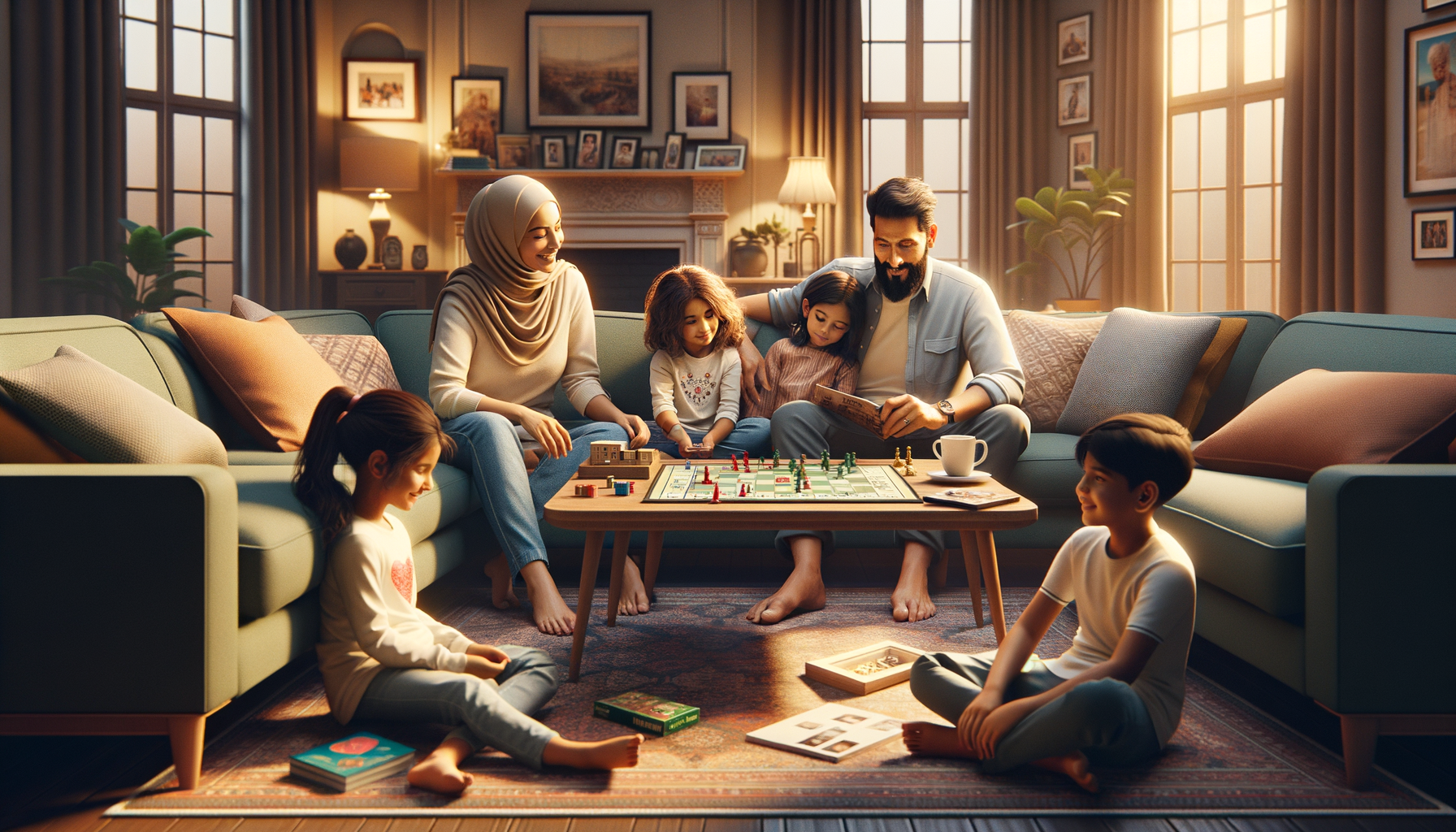 Una familia pasando tiempo de calidad juntos en casa.