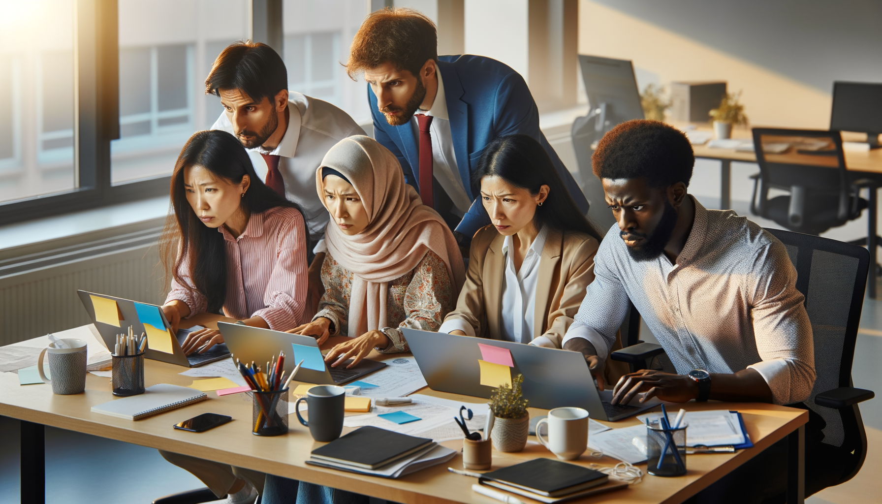 A group of colleagues working hard to meet a deadline