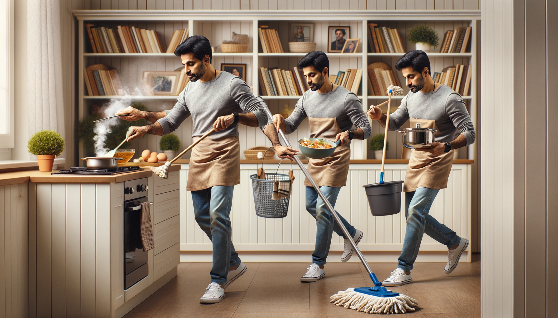 Una persona manejando tareas del hogar