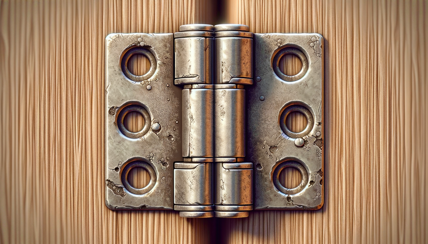 Puerta de madera con bisagra metálica