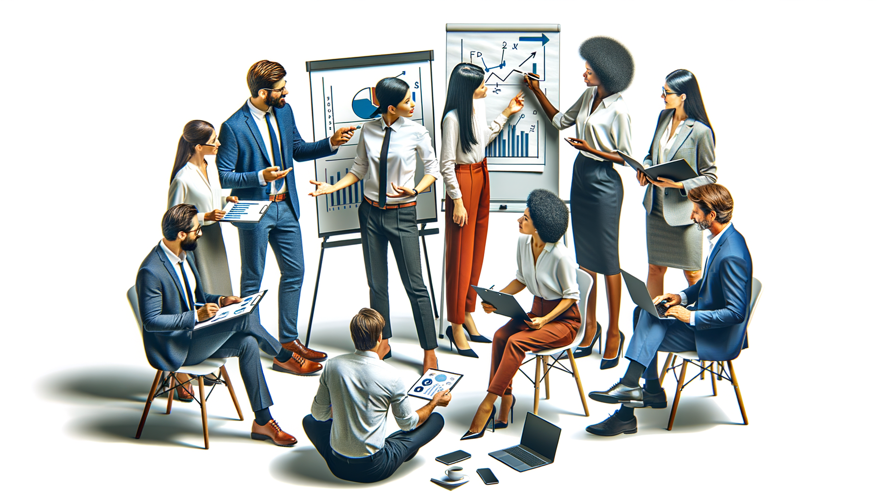 A collaborative business meeting with diverse team members discussing strategy, symbolizing the blending of ideas.