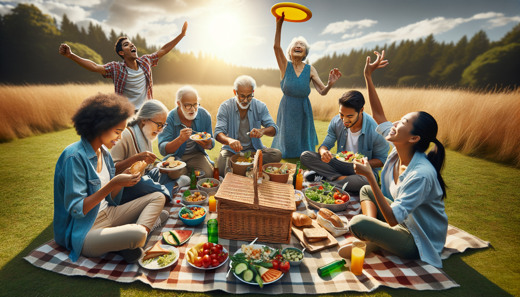 A family enjoying a picnic where someone suggests playing a game to shift the mood