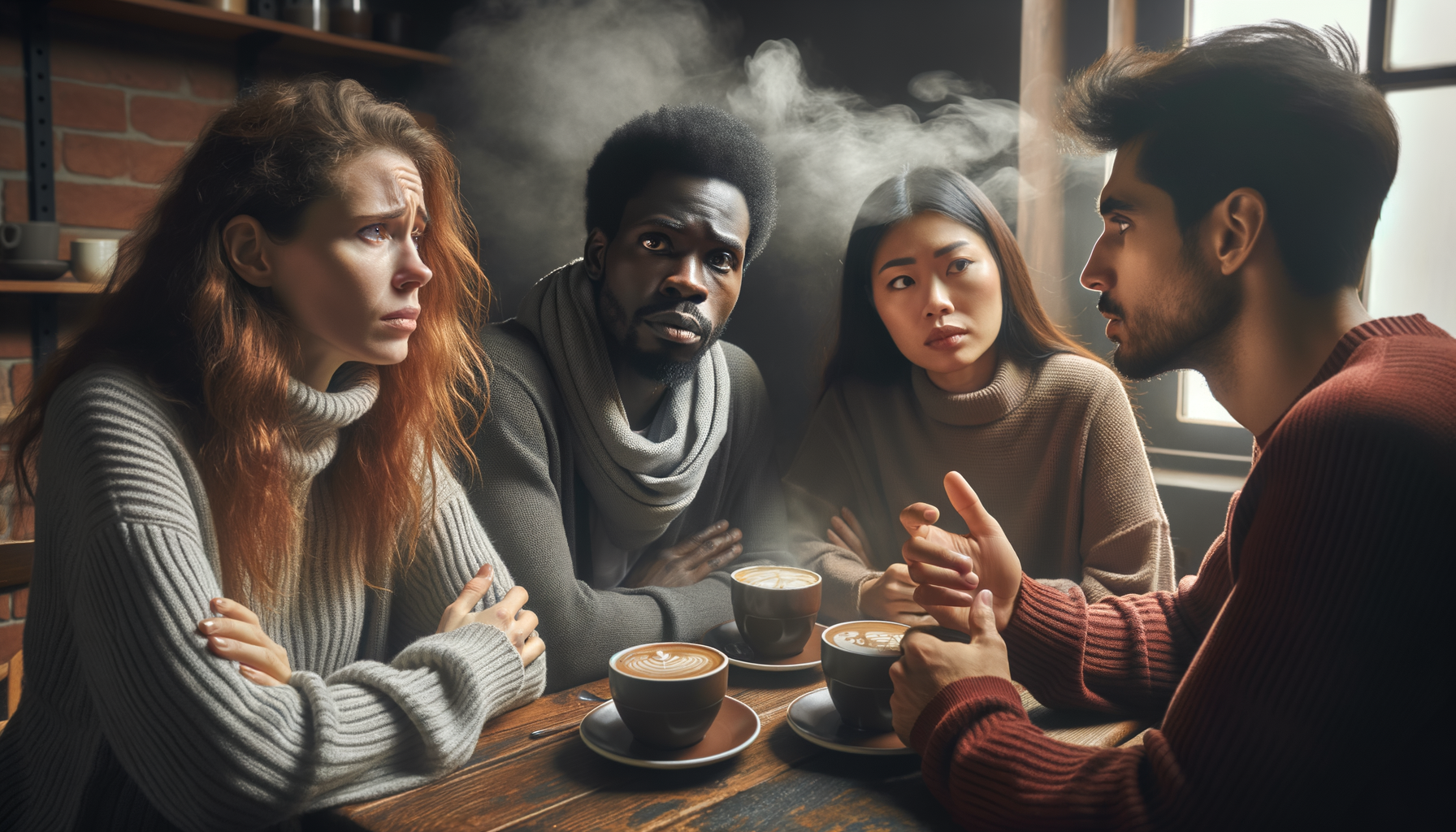 Amigas resolviendo malentendidos en un café