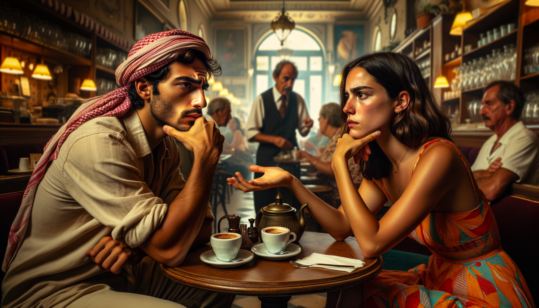Two friends discussing a pivot point in their lives over coffee