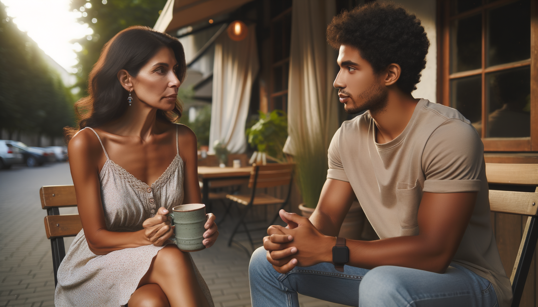 Dos personas en una conversación casual intentando dominar sutilmente el tema