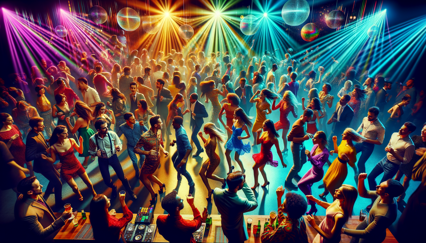A sudden power surge on a dance floor as everyone starts dancing energetically