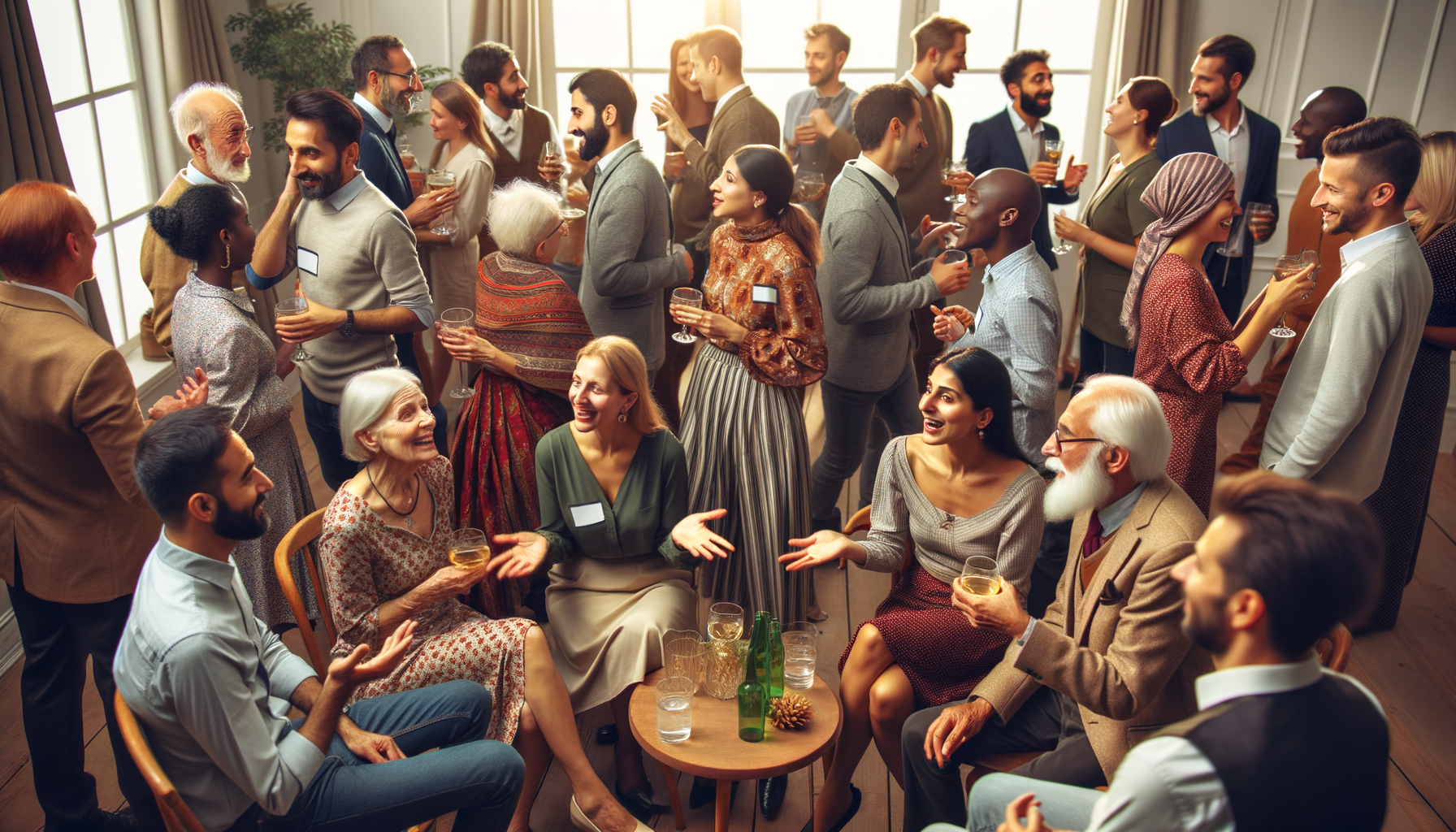A lively party setting to illustrate bridging gaps between guests