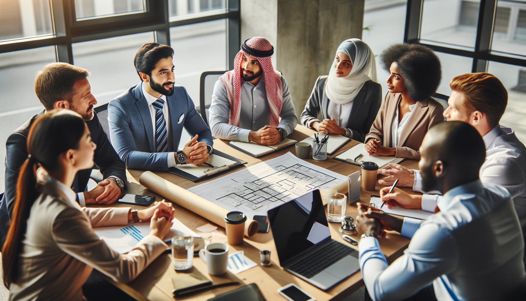 Manager meeting with employees