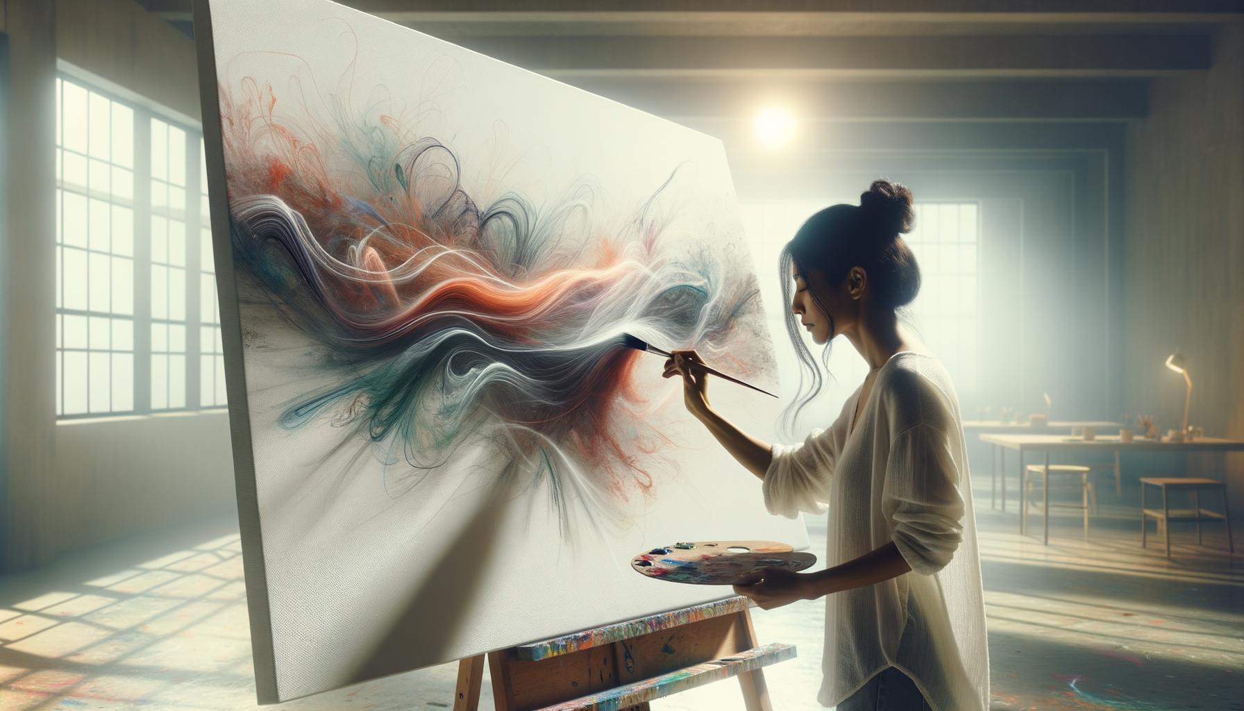 Persona pintando concentrada, simbolizando un estado de flow en actividad creativa