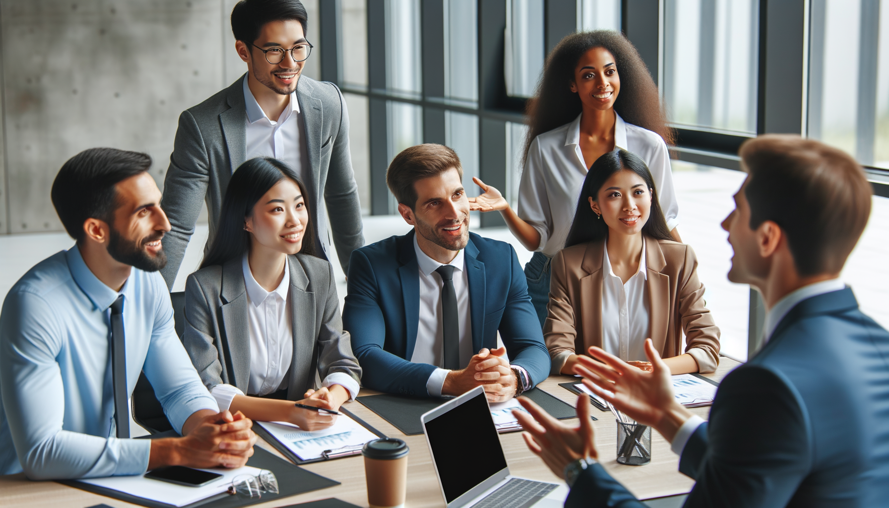 Reunión de negocios con un gerente motivando al equipo