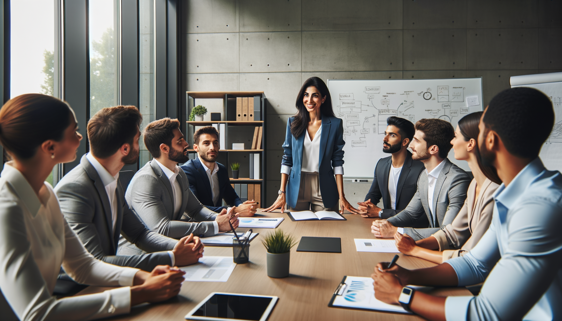 Reunión profesional con un líder de equipo hablando