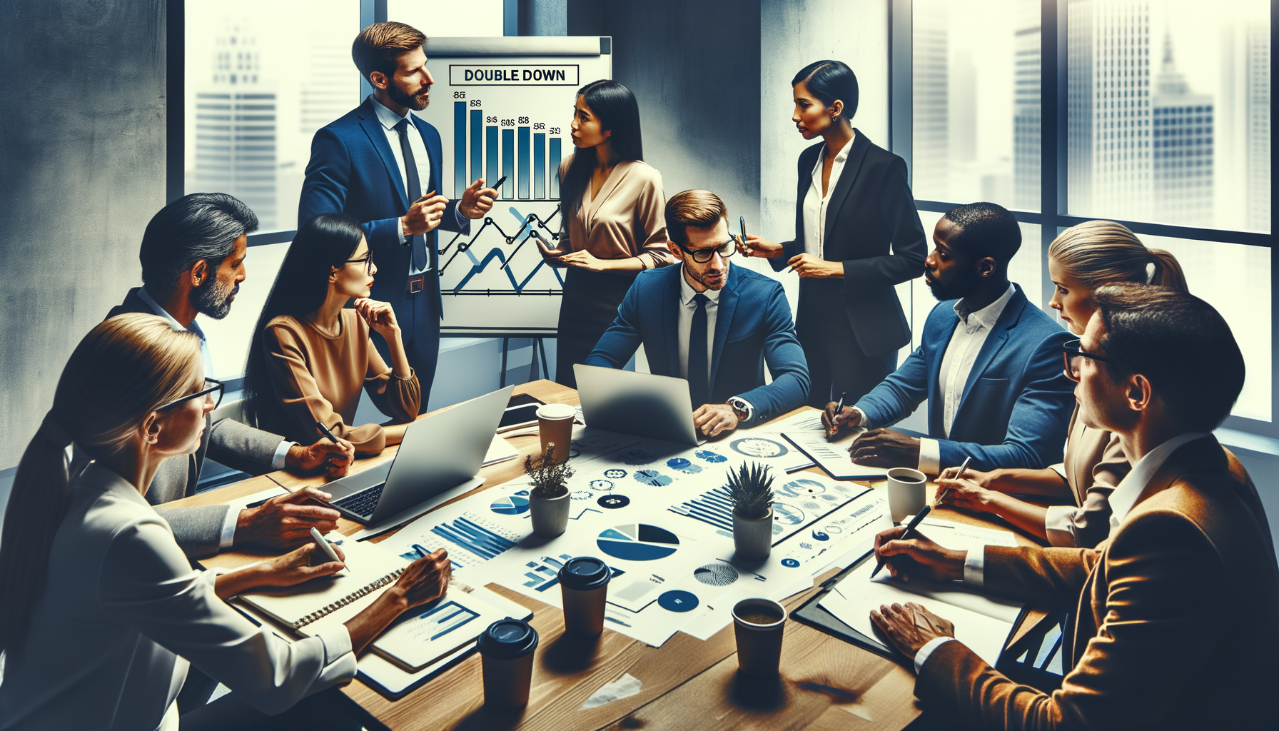 Un equipo en una reunión enfocándose en mejorar la atención al cliente