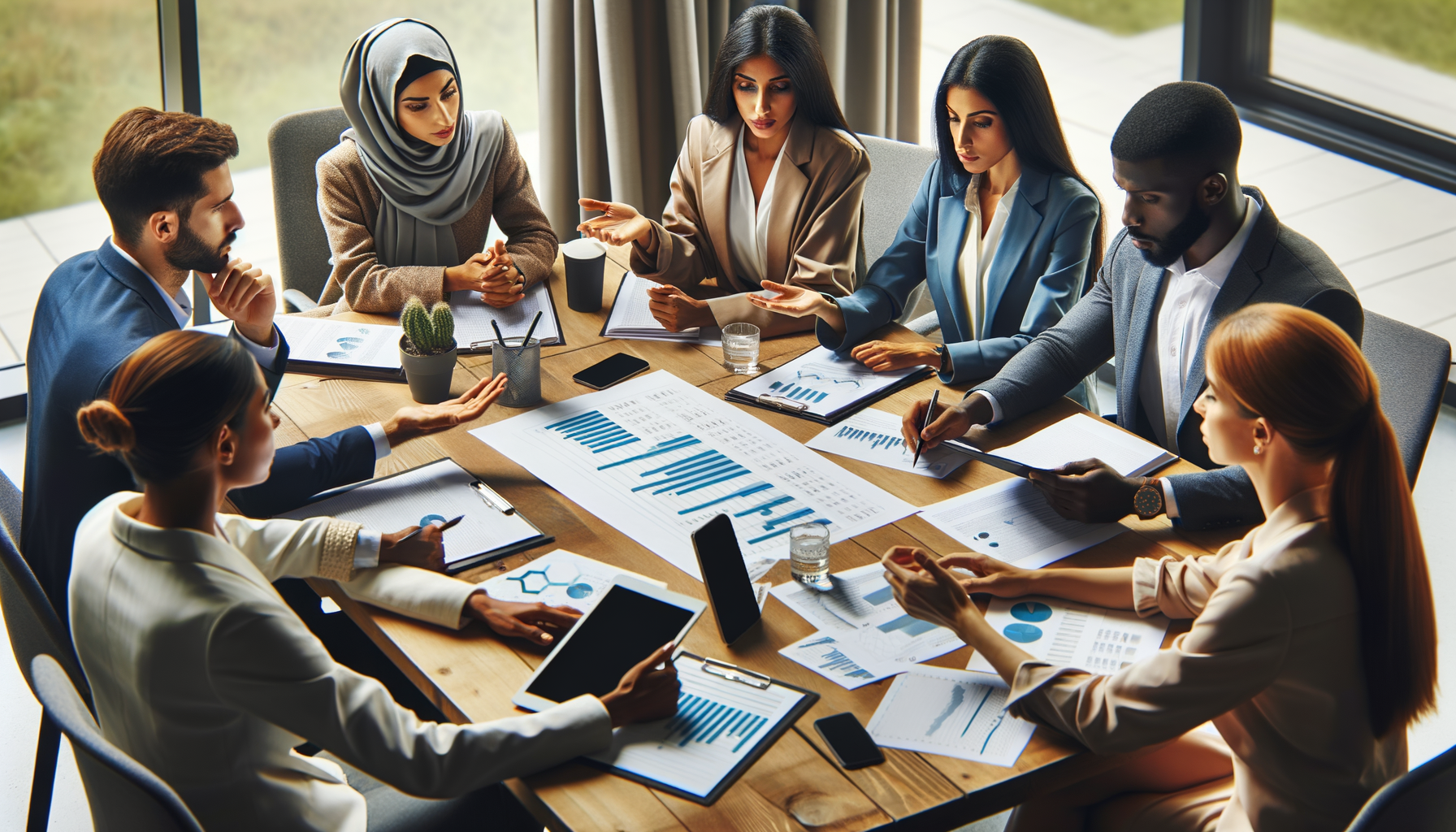 Equipo de profesionales discutiendo un problema en una mesa