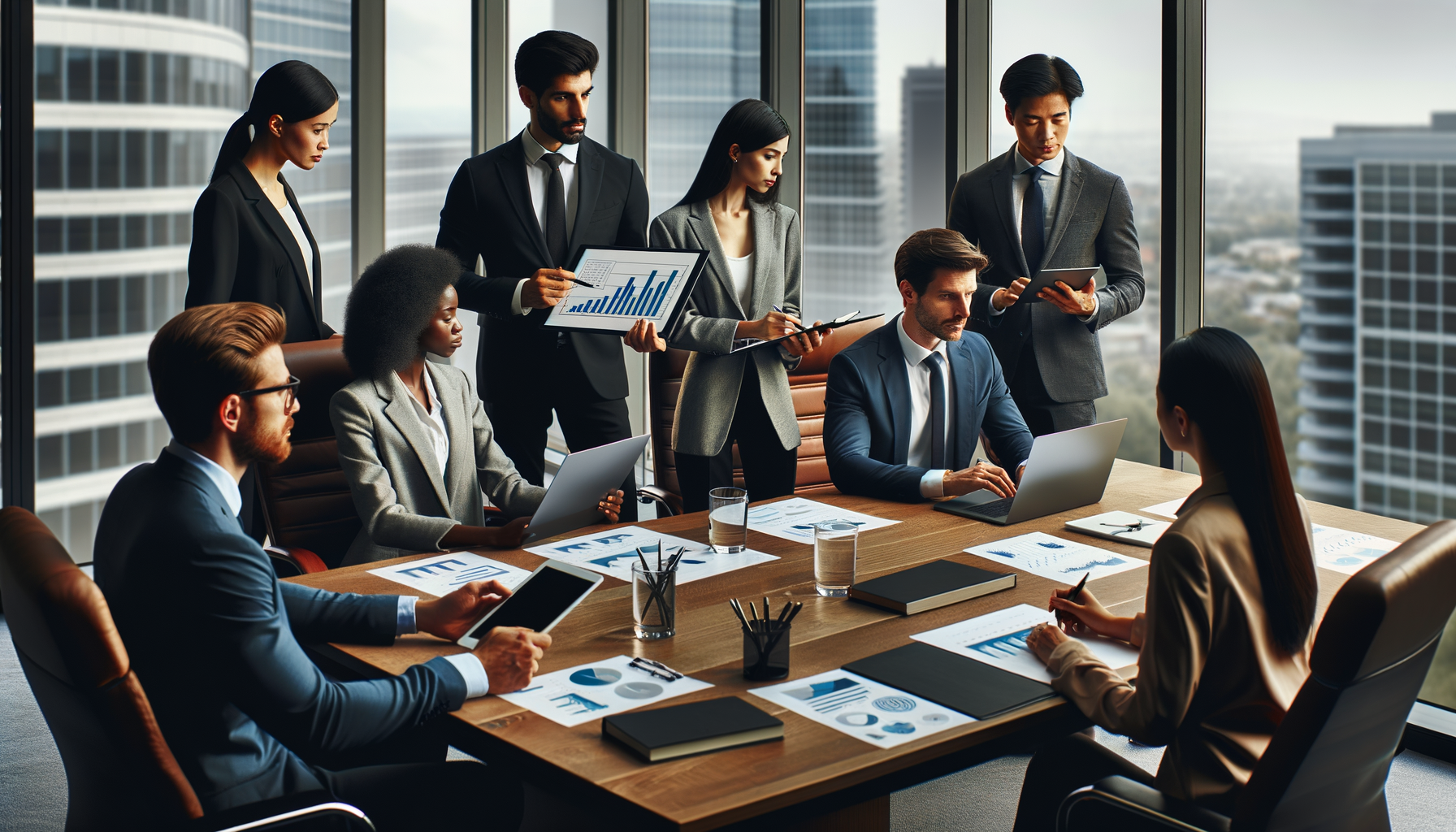Profesionales trabajando para alinear expectativas en una reunión empresarial