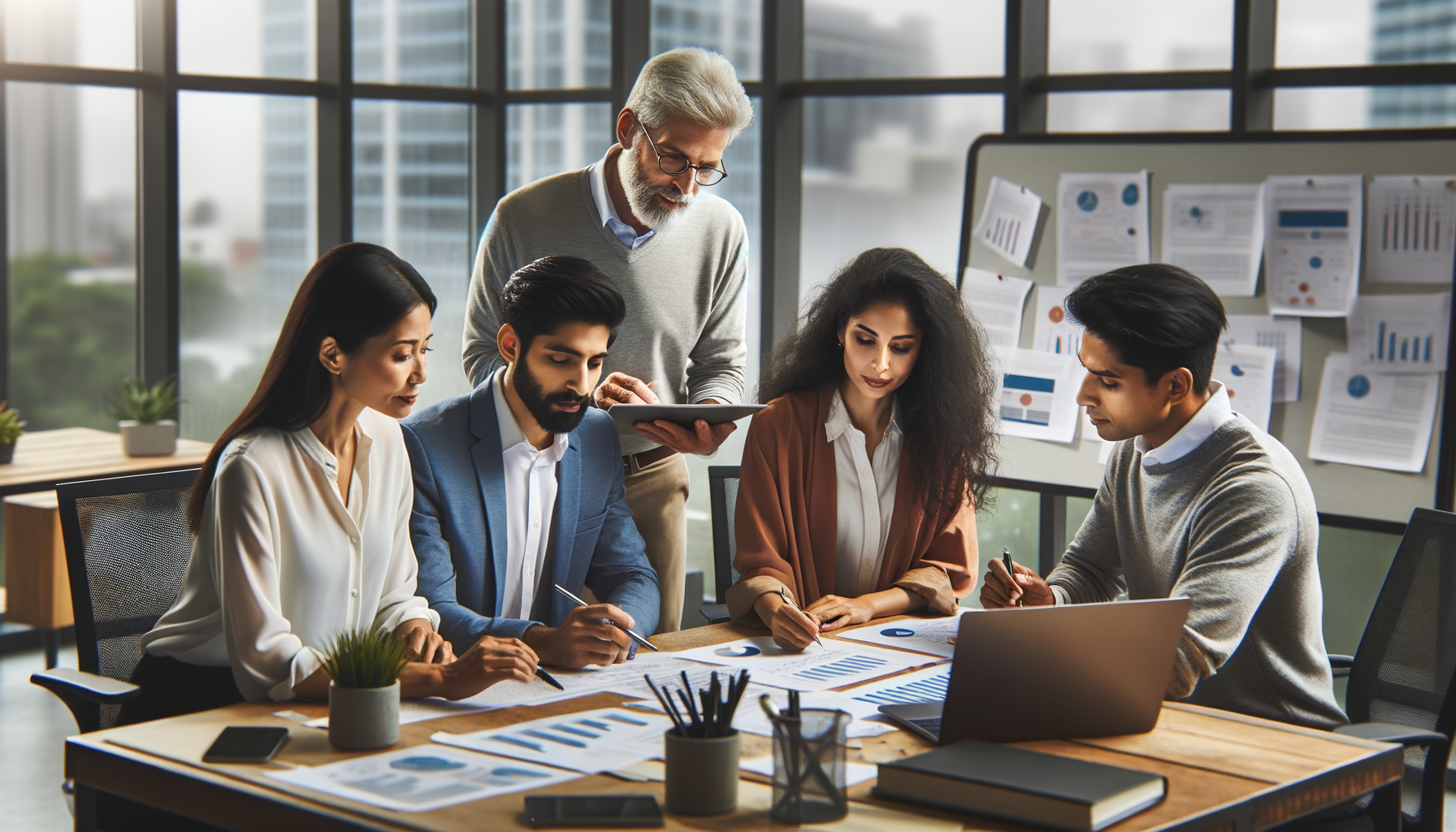 Equipo de profesionales trabajando en un informe