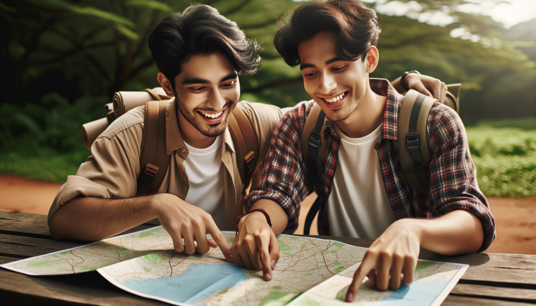 Two friends planning a weekend trip