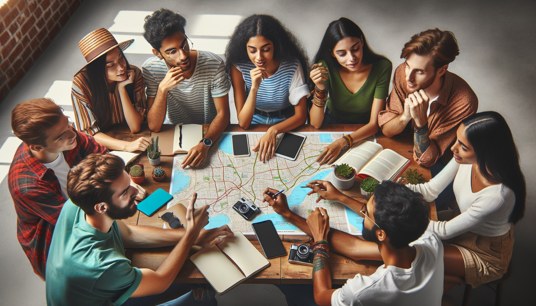 Grupo de amigos planeando un viaje