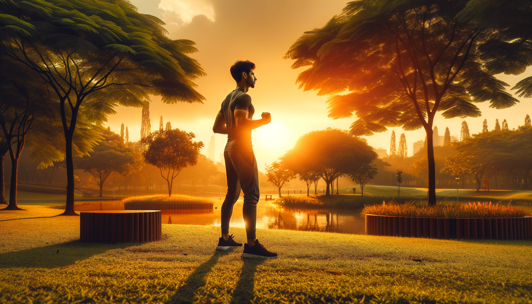 Persona haciendo ejercicio en un parque al amanecer, simbolizando evolución personal