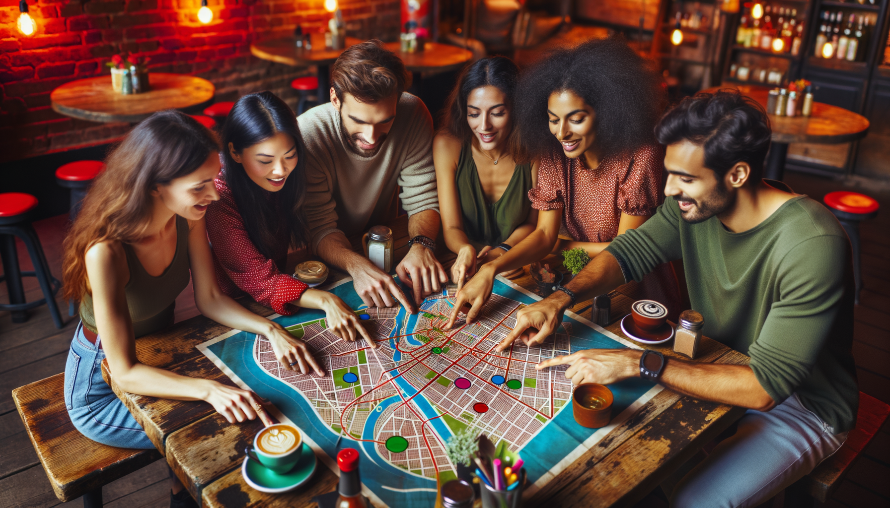 Personas discutiendo sobre un mapa buscando un nuevo lugar