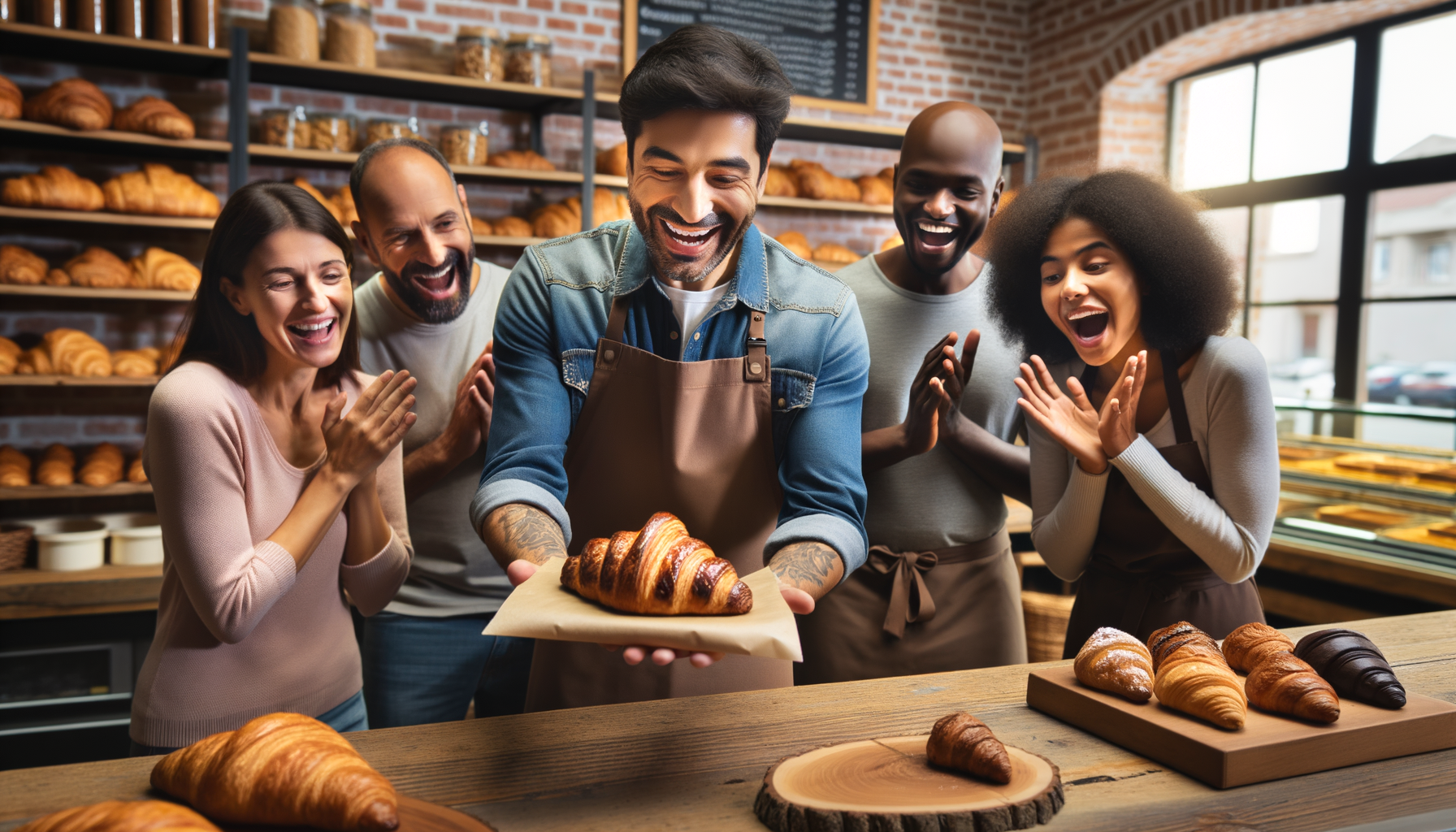 Dueño de panadería anunciando nuevo producto