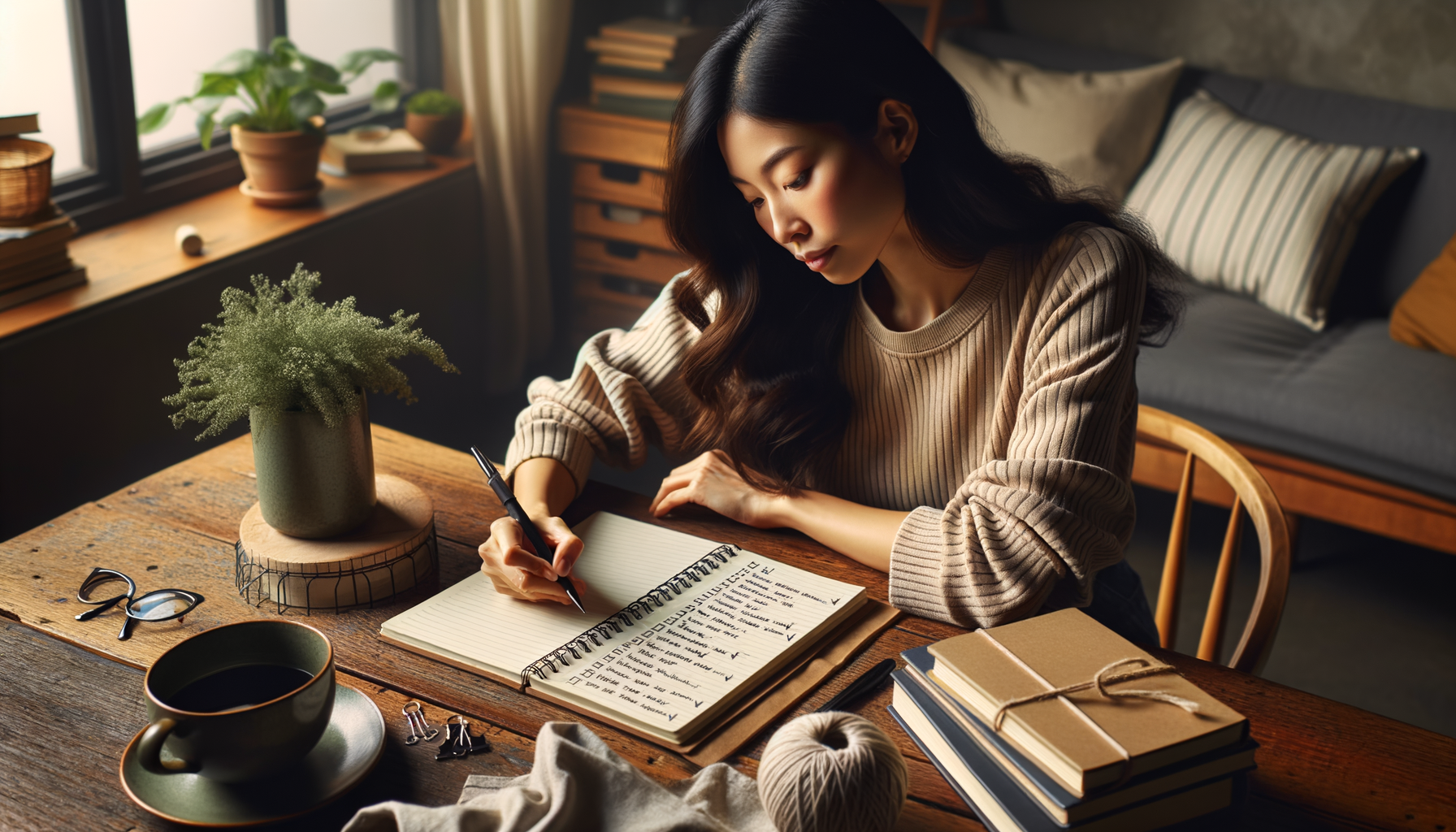 Persona haciendo lista de tareas con prioridades en casa