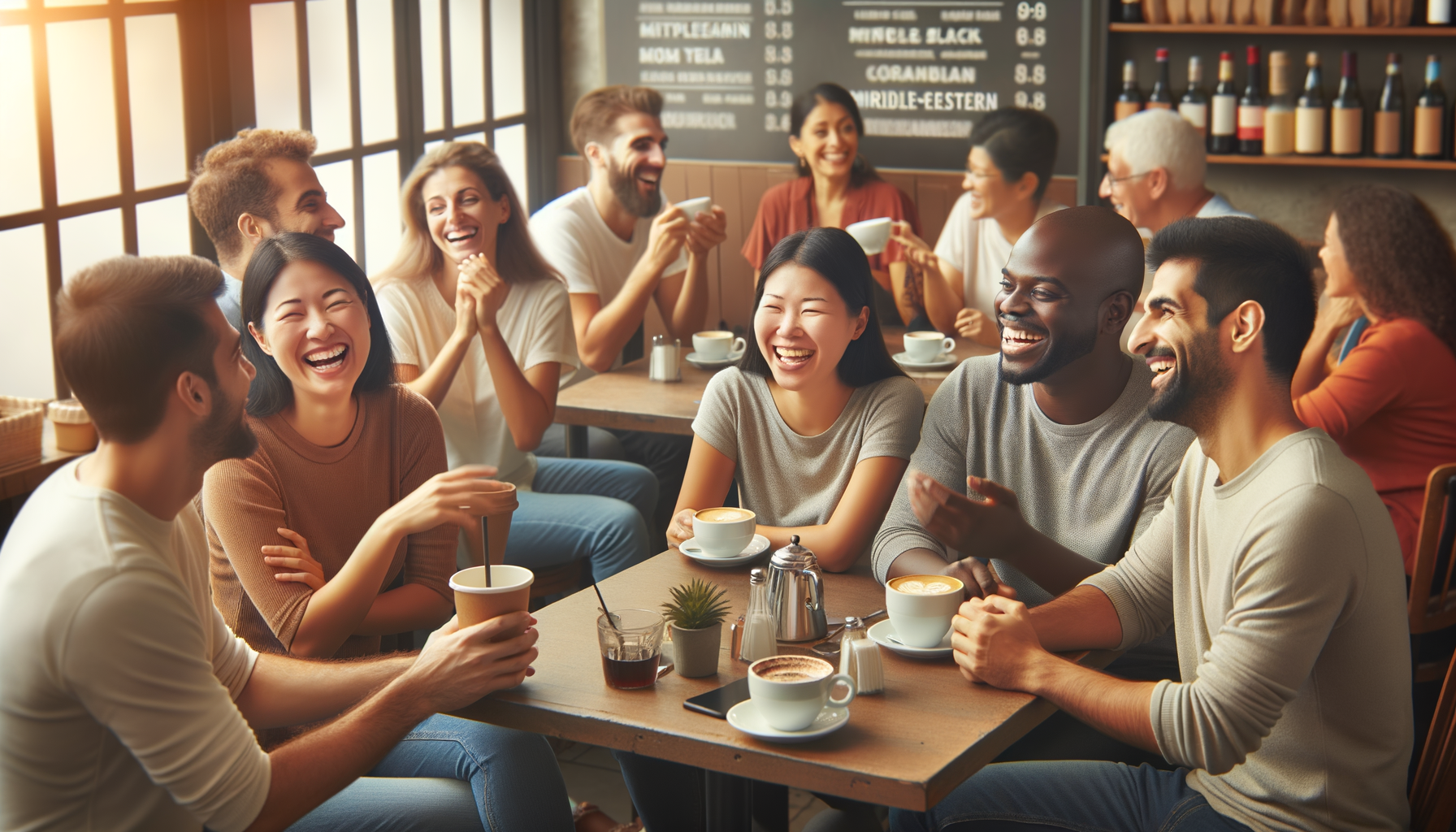 Amigos charlando en café