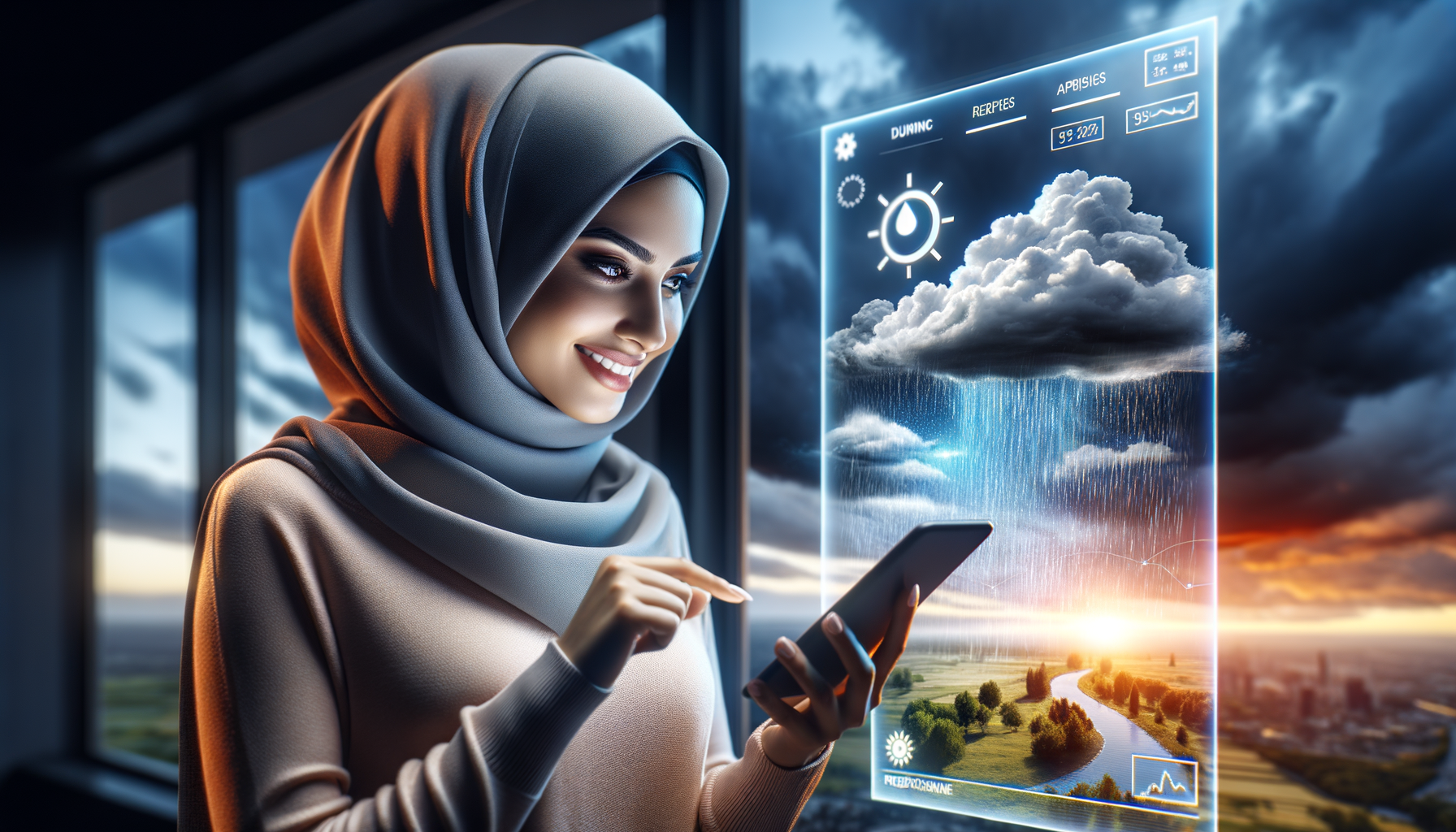 Mujer mirando el pronóstico del tiempo en su móvil