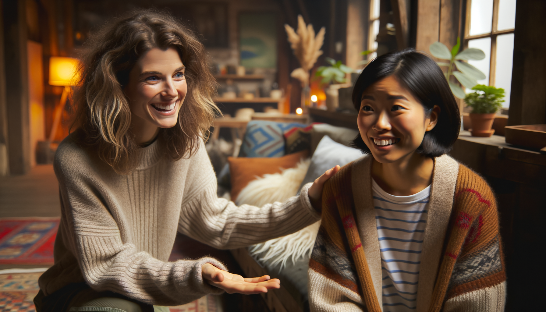 Mujer animando a su amiga triste en casa
