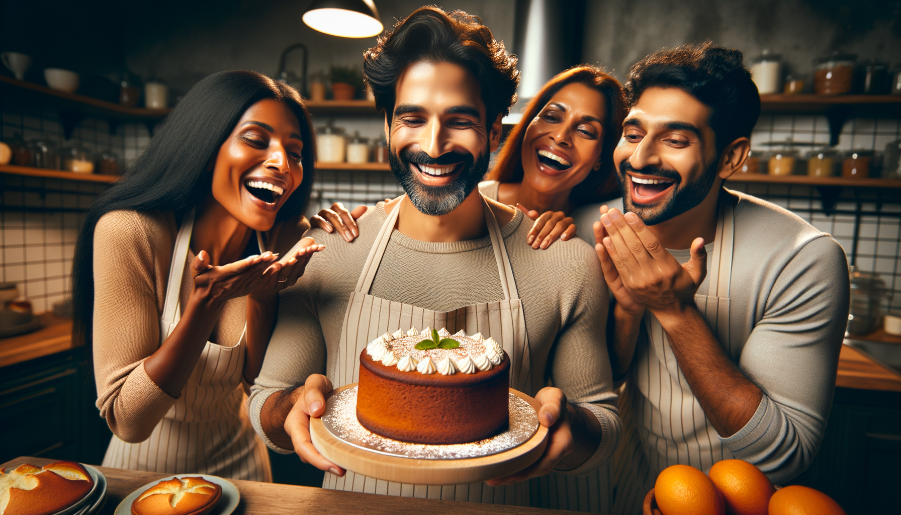 Amigos disfrutando un pastel perfectamente horneado