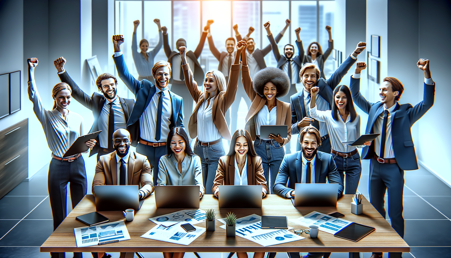 Equipo de trabajo asegurando el cierre de un proyecto